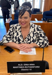Dina Nina Matinez-Rutherford at her city councilmember desk